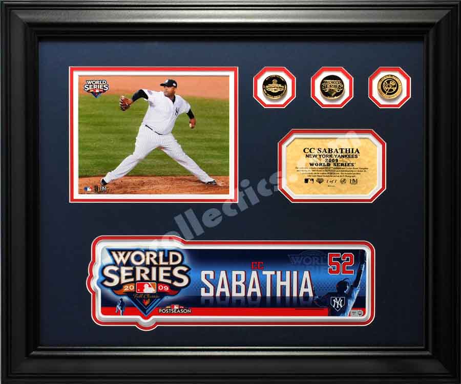 2009 World Series CC Sabathia Game-Used Locker Name Plate LH729315